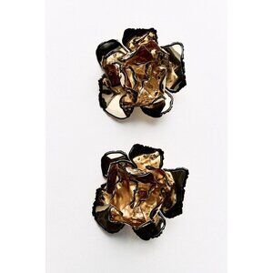 Zara Gold Tone Abstract Floral Earrings With Black Enamel Detailing READ ME